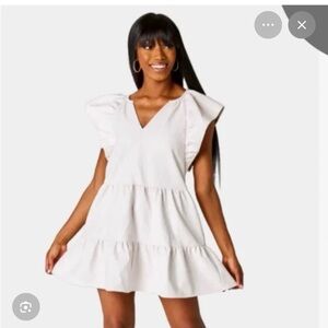 NWT Buddy Love Cream Pleather Ruffle Sleeve Dress